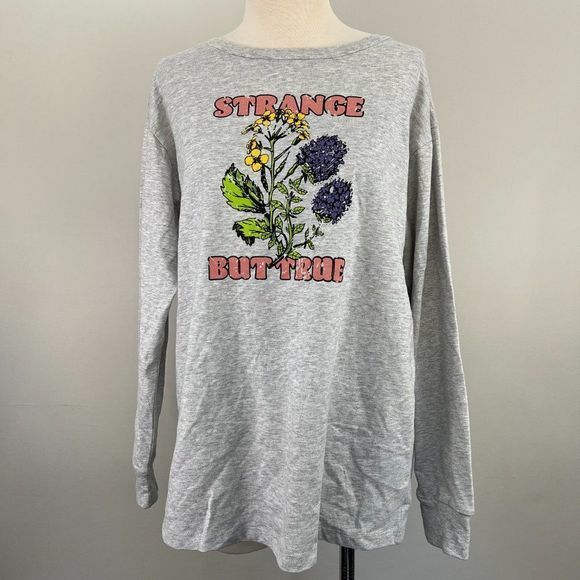 NWT BP Grey Crew Neck Strange But True Floral Long Sleeve Shirt (M) - Picture 2 of 7